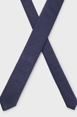 Zijden stropdas met jacquardgeweven patroon, Donkerblauw