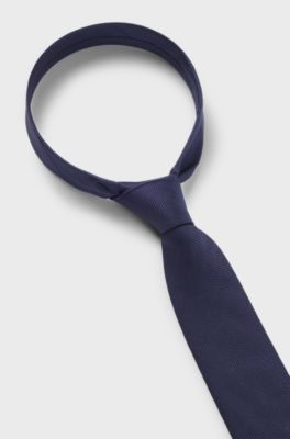 Zijden stropdas met jacquardgeweven patroon, Donkerblauw