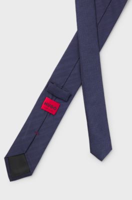 Zijden stropdas met jacquardgeweven patroon, Donkerblauw