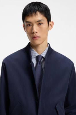 Silk tie with jacquard-woven pattern, Dark Blue