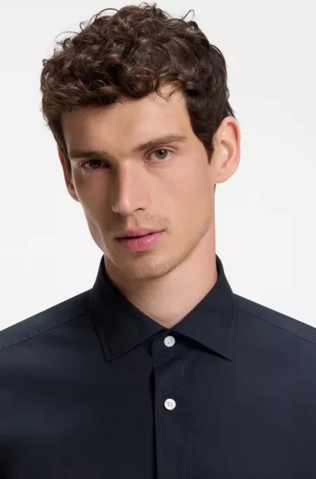 Camisa clásica de corte casual en popelín de algodón