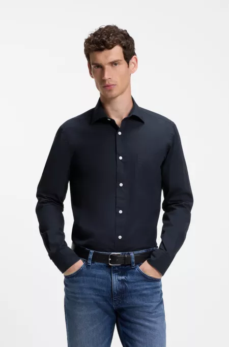 Camisa clásica de corte casual en popelín de algodón