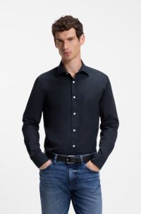 Casual-fit heritage shirt in cotton poplin, Dark Blue