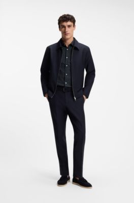 Slim-fit business shirt in stretch poplin, Blue Patterned
