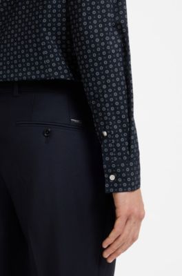 Slim-fit business shirt in stretch poplin, Blue Patterned