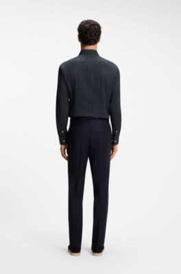 Slim-fit business shirt in stretch poplin, Blue Patterned