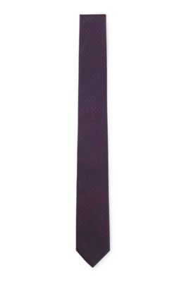 Patterned tie in silk jacquard, Dark Purple
