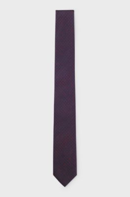 Patterned tie in silk jacquard, Dark Purple