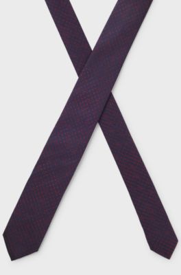 Patterned tie in silk jacquard, Dark Purple