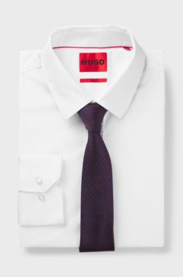 Patterned tie in silk jacquard, Dark Purple