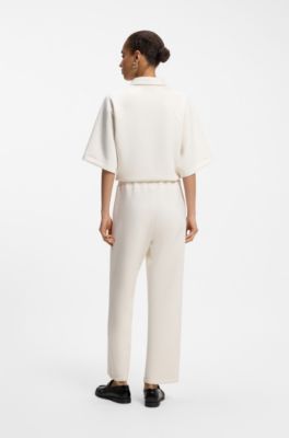 Relaxed-fit broek van dubbellaagse scuba jersey met taps toelopende pijpen, Wit