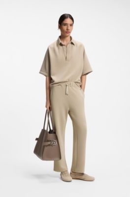 Relaxed-fit barrel-leg trousers in double-layer scuba jersey, Beige