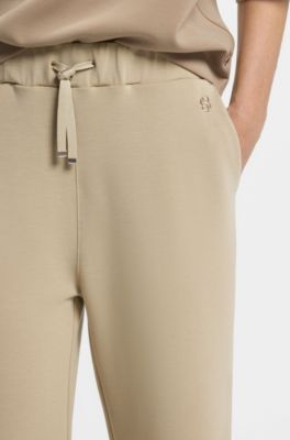 Relaxed-fit barrel-leg trousers in double-layer scuba jersey, Beige