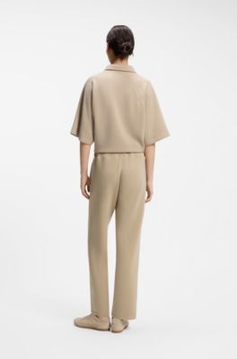 Relaxed-fit barrel-leg trousers in double-layer scuba jersey, Beige