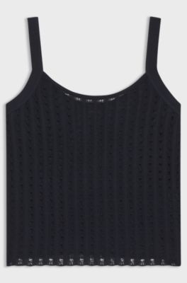 Slim-fit tank top with lace-inspired knit, Dark Blue