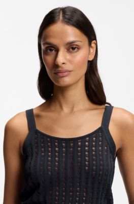 Slim-fit tank top with lace-inspired knit, Dark Blue
