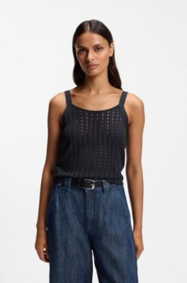Slim-fit tank top with lace-inspired knit, Dark Blue