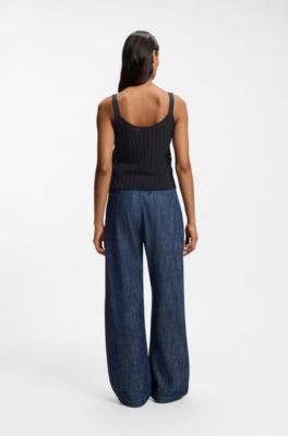 Slim-fit tank top with lace-inspired knit, Dark Blue