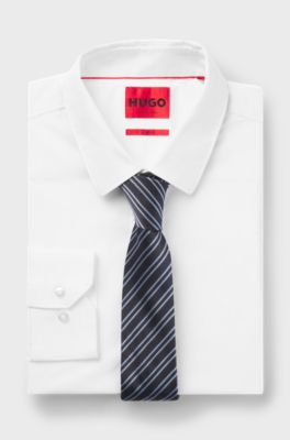 Silk tie with diagonal stripes, Blue stripes