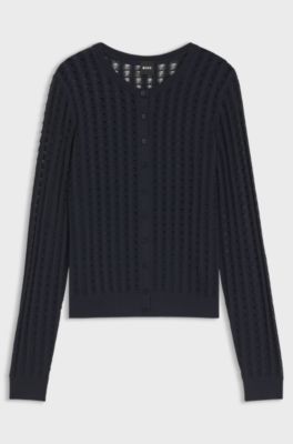 Lace-effect knit cardigan, Dark Blue