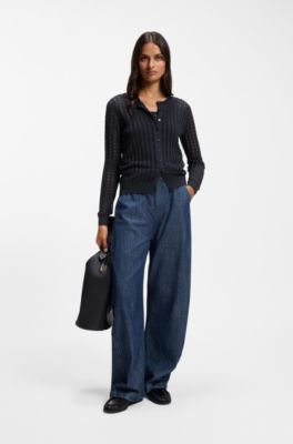 Lace-effect knit cardigan, Dark Blue