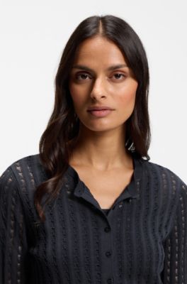 Lace-effect knit cardigan, Dark Blue