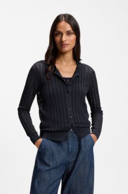 Lace-effect knit cardigan, Dark Blue