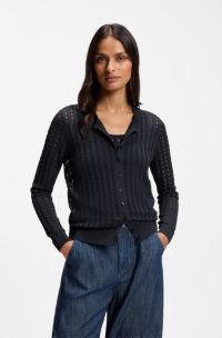 Lace-effect knit cardigan, Dark Blue
