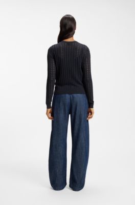 Lace-effect knit cardigan, Dark Blue