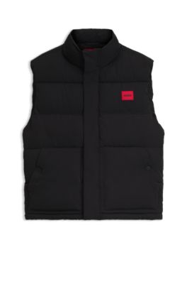 Lightweight puffer gilet with red logo detail, Black