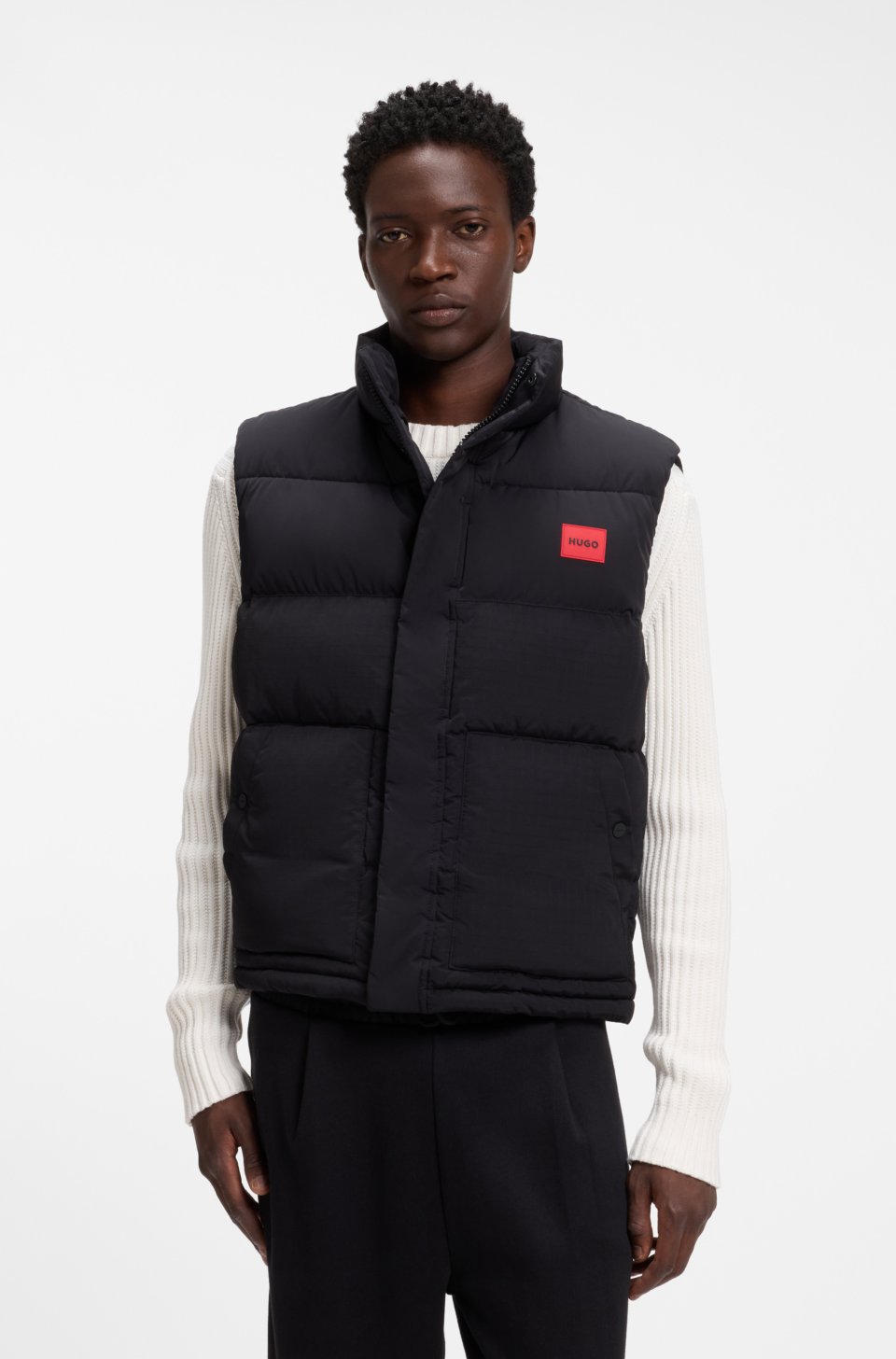 Lightweight puffer gilet with red logo detail