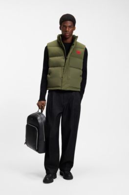 Lightweight puffer gilet with red logo detail, Olive