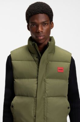 Lightweight puffer gilet with red logo detail, Olive