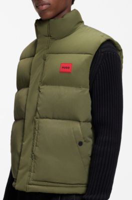 Lightweight puffer gilet with red logo detail, Olive