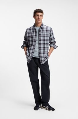 Pantaloni traveller in popeline di cotone elasticizzato, Blu scuro