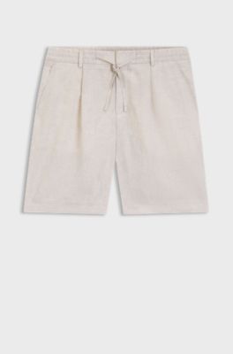 Tapered-fit shorts in linen, Light Beige