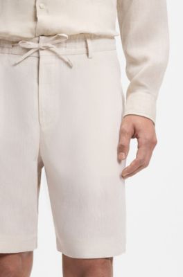 Tapered-fit shorts in linen, Light Beige