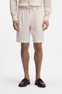 Tapered-fit shorts in linen, Light Beige