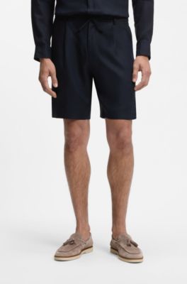 Tapered-fit shorts in linen, Dark Blue
