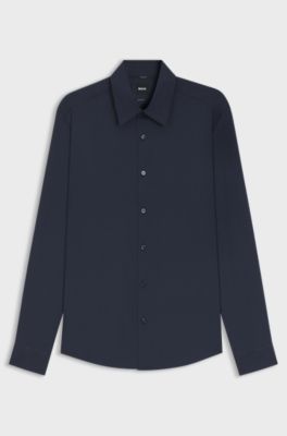 Performance regular-fit shirt with micro pattern, Dark Blue