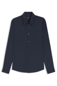Performance regular-fit shirt with micro pattern, Dark Blue
