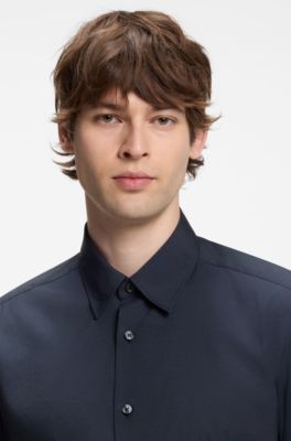 Performance regular-fit shirt with micro pattern, Dark Blue