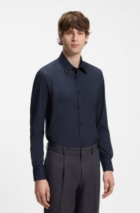 Performance regular-fit shirt with micro pattern, Dark Blue