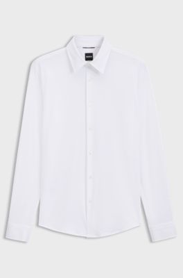 Camicia slim fit in tessuto elasticizzato strutturato ad alte prestazioni, Bianco
