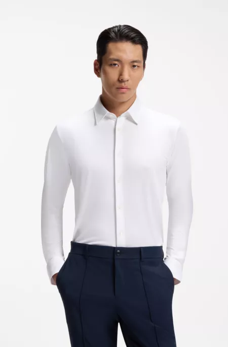 Slim-fit shirt in structured performance-stretch fabric