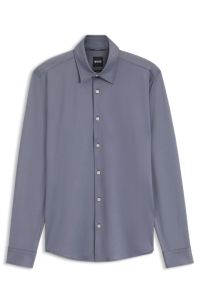 Camicia slim fit in tessuto elasticizzato strutturato ad alte prestazioni, Blu scuro