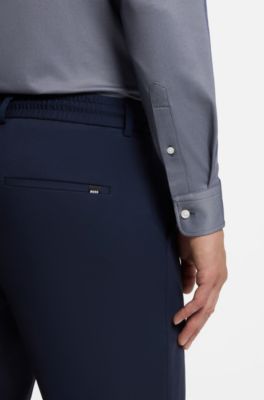 Slim-fit shirt in structured performance-stretch fabric, Dark Blue