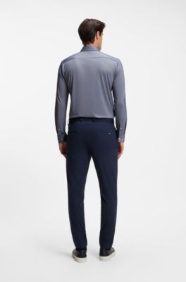 Slim-fit shirt in structured performance-stretch fabric, Dark Blue