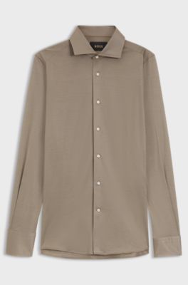 Slim-fit shirt in cotton jersey, Brown