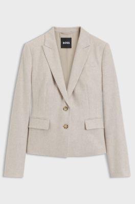Slim-fit blazer in melange flannel, Light Beige